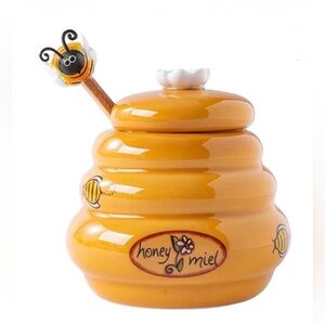 Joie Yellow Honey Jar with Lid and Wooden Dipper